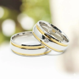 Aliança Namoro de Prata - Aliança de Compromisso Prata e Ouro - LSR Joias