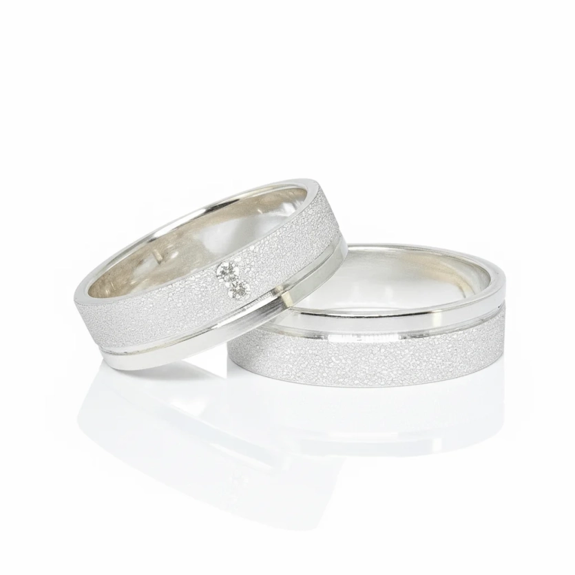 Aliança de Namoro de Prata 950 Reta Semi Anatômica com Friso e Zircônia 5,5mm - LSR Joias