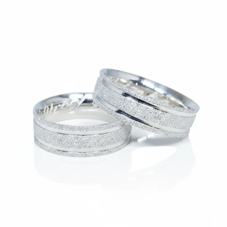 Aliança de Namoro de Prata 950 Reta Anatômica e Diamantada com 2 Frisos 6,0mm