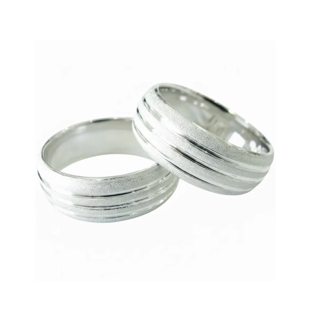 Aliança de Namoro de Prata 950 Abaulada e Diamantada com 3 Frisos 7,0mm