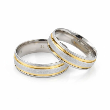 Aliança de Namoro Prata com 4 Filetes de Ouro Anatômica 6mm - LSR Joias - Joalheria Mineira Artesanal