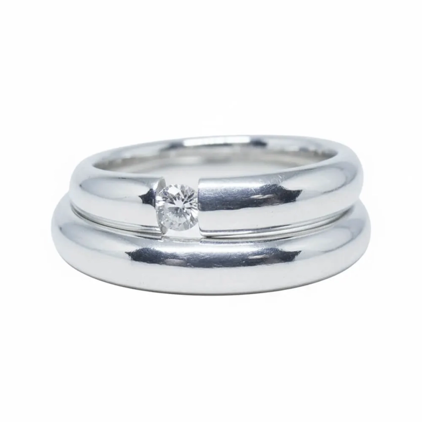 Aliança de Namoro de Prata 950 Abaulada e Anatômica com Zircônia Suspensa 4,0mm