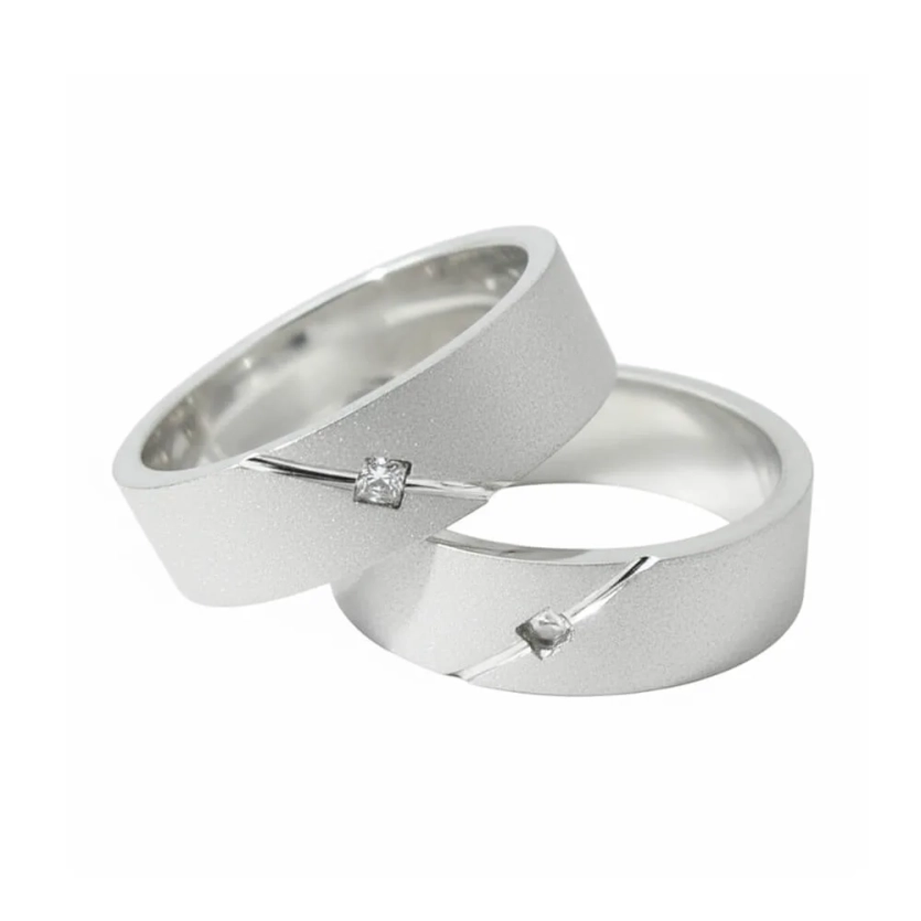 Aliança de Namoro de Prata 950 Reta Diamantada com Frisos e Zircônia 6,0mm