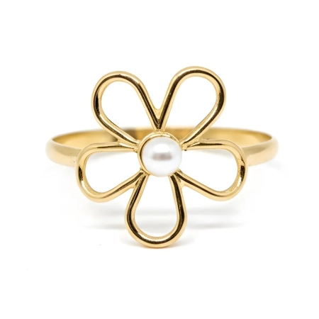 Anel de Ouro 18k Flor do Cerrado com Pérola - Anel Exclusivo LSR Joias - Joalheria Artesanal