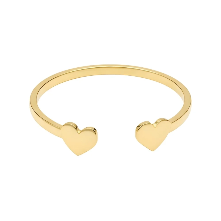 Anel de Ouro 18k Aro Aberto com 2 Corações - Anel de Ouro 18k Exclusivo LSR Joias - Joalheria Artesanal