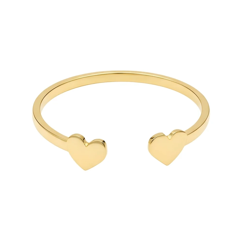 Anel de Ouro 18k Aro Aberto com 2 Corações - Anel de Ouro 18k Exclusivo LSR Joias - Joalheria Artesanal