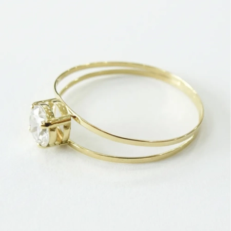 Anel Solitário de Ouro 18k Aro Duplo com Zircônia