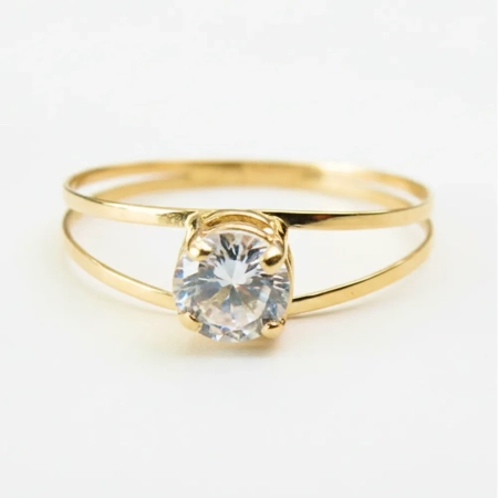 Anel Solitário de Ouro 18k Aro Duplo com Zircônia