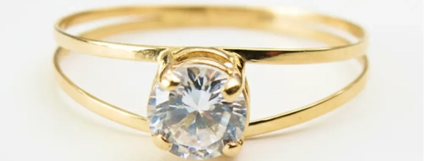 ANS1-03 - Anel de Ouro 18k Solitário Aro Anel Solitário de Ouro 18k Aro Duplo com Zircônia