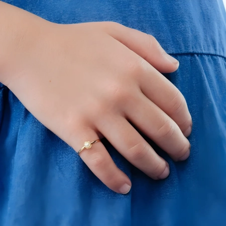 Anel Solitário de Ouro 18k Infantil com Pérola Rocócó