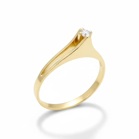 Anel Solitário de Ouro 18k Aro Duplo com Brilhante