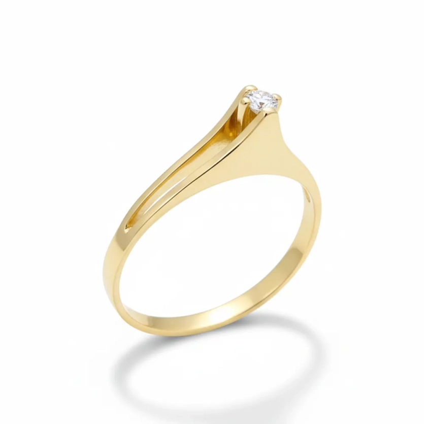 Anel Solitário de Ouro 18k Aro Duplo com Brilhante