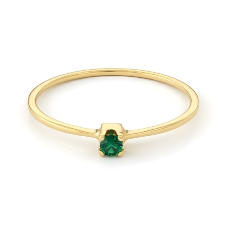 Anel Solitário de Ouro 18k com Esmeralda - Anel de Casamento - Joia Artesanal