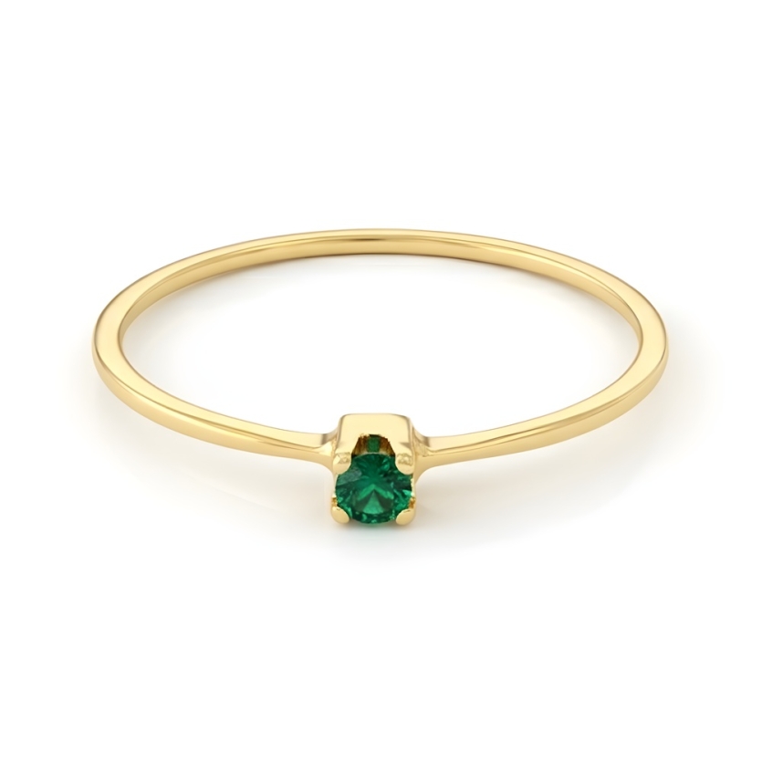 Anel Solitário de Ouro 18k com Esmeralda - Anel de Casamento - Joia Artesanal