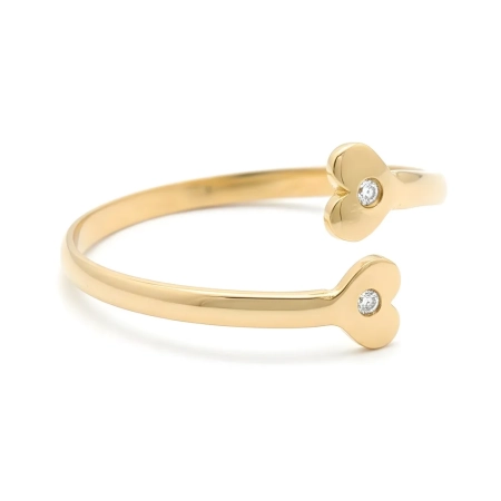 Anel de Ouro 18k Falange com 2 Corações e Zircônias - Anel Feminina de Ouro 18k com design artesanal